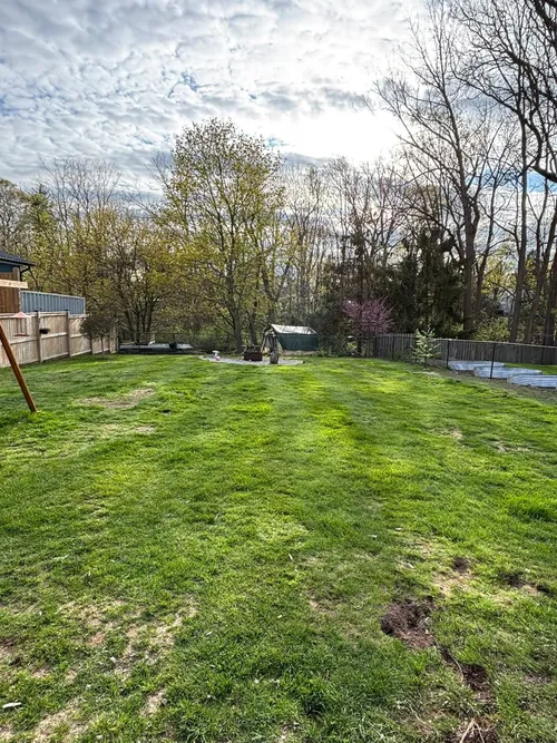 Thin, compacted, patchy lawn before core aeration and overseeding